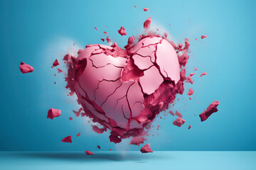 pink heart breaking into a thousand pieces - 724755123