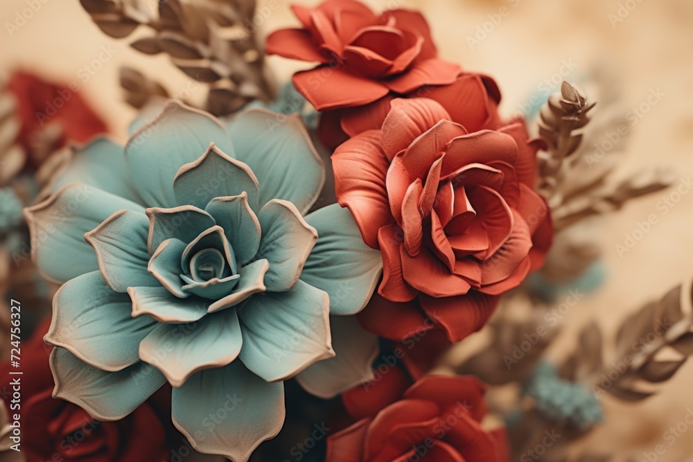 Aufkleber a beautiful arrangement of red and blue flowers in a vase. perfect for adding a touch of color and e