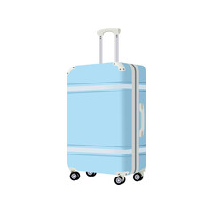 Blue Suitcase or travel bag in realistic flat 3d vector illustration. Summer vacation travel graphic element template in trendy style. Editable vector for you.