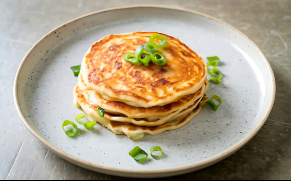 Capture the essence of Scallion Pancake in a mouthwatering food photography shot