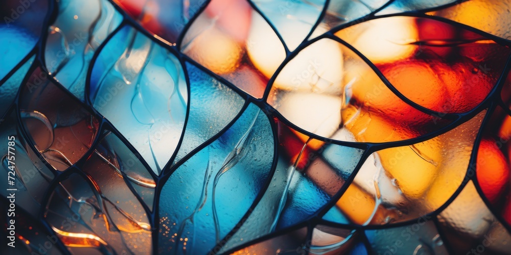 Poster a detailed close-up of a beautiful stained glass vase. perfect for adding a touch of color and elega