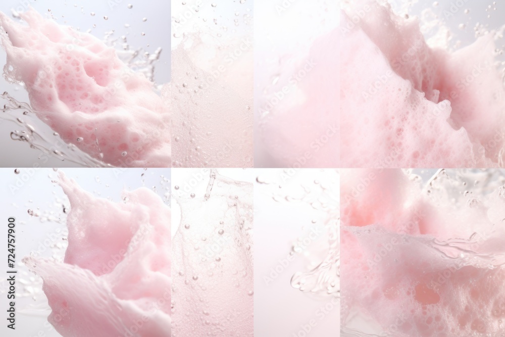 Poster a collection of photos showcasing pink cotton candy, a sweet and fluffy treat loved by all. perfect 