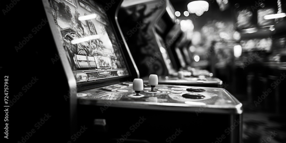 Poster A black and white photo capturing the essence of a pinball game. This image can be used to add a vintage touch to any design