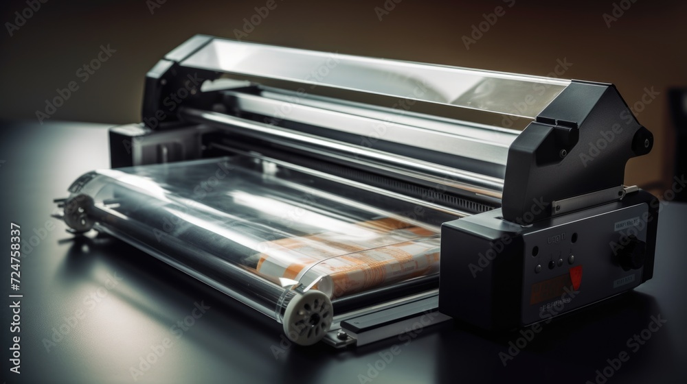 Poster A machine sitting on a table, suitable for various industries and settings
