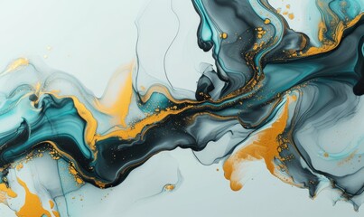 Blue and gold abstract background. Marbling artwork texture. Agate ripple pattern. Gold powder.