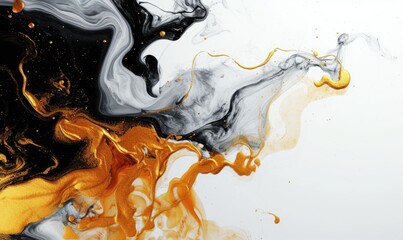 Black and gold marbling pattern. Golden marble liquid texture. Fluid art.