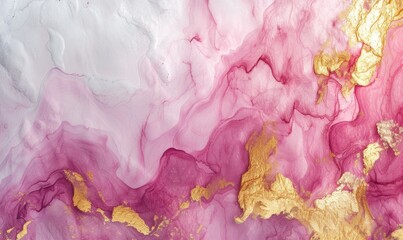Pink and gold abstract texture background. Marbling artwork texture. Pink quartz ripple pattern. Gold powder.