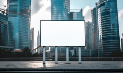 Fototapeta premium Blank street billboard on city street. Mockup of horizontal advertising stand in the street