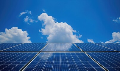 Solar panels with blue sky background. Alternative energy source. Alternative energy concept.