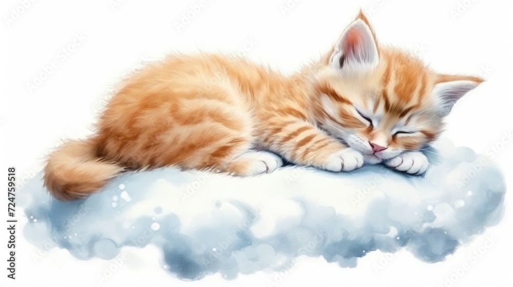 Aufkleber a cute kitten peacefully sleeping on top of a fluffy cloud. perfect for adding a touch of sweetness 