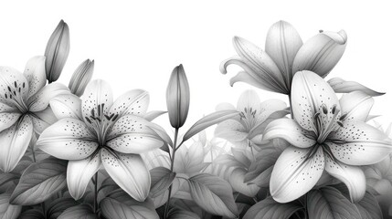  a close up of a bunch of flowers on a white background with a black and white image of a bunch of flowers on a white background with a black and white background.
