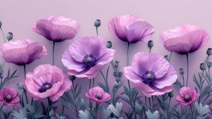  a bunch of pink flowers on a purple background with a pink wall in the background and a purple wall in the foreground with a few pink flowers in the foreground.