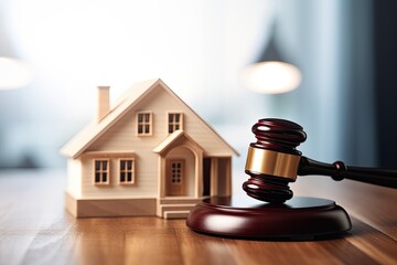 legal gavel and house model on desk