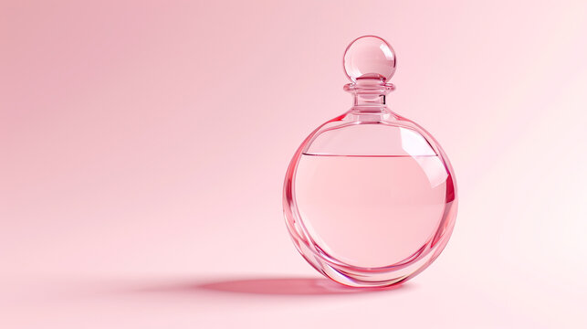 ピンク色の背景にシンプルな香水瓶