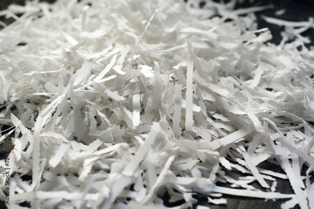 Poster shredded paper on a cutting board. suitable for various craft projects and creative presentations