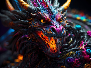 Fototapeta premium Dragon Art, Ultra Realistic Multicolor Dragon in Pop Art Style