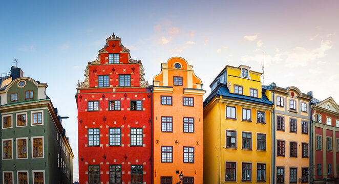 Stortorget square in Old town (Gamla Stan), Classical architecture. Popular tourist destination in Scandinavia. Stockholm, Sweden