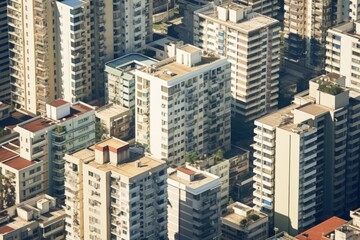 Fototapeta premium A captivating aerial view of a cityscape featuring towering skyscrapers. Perfect for urban landscapes and architectural projects