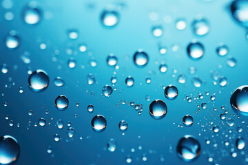 Dancing Raindrops: Abstract Macro of Clear Blue Water Droplets on Wet Texture as a Closeup Pattern with Dew and Raindrop Reflections