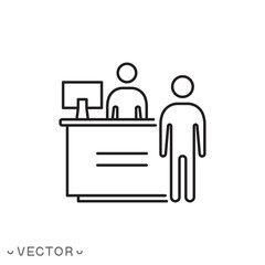 reception desk icon, customer service, thin line symbol isolated on white background, editable stroke eps 10 vector illustration