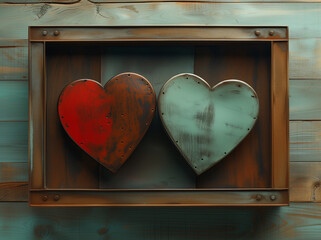 Valentines day metal heart shaped hearts on a shelf, rustic home decor idea