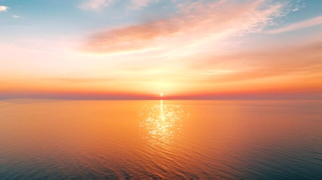 Orange cloudy sunset sea scene, 4k animated virtual repeating seamless
