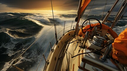 Sailing Adventure: Yacht Sailing on the Ocean, Conveying a Sense of Freedom and Leisure