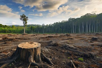 Deforestation Aftermath - A Barren Landscape with Stumps and Felled Trees
