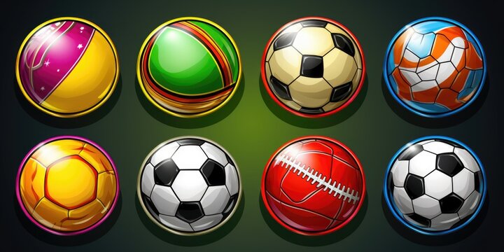 Various colored soccer balls arranged together. Suitable for sports-related designs and concepts