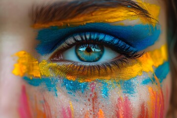 Gazing look, closeup of an eye, blue eyes