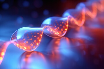 Glowing red and blue abstract wave with dotted patterns, symbolizing futuristic technology, digital energy, and innovation, ideal for tech, AI, and modern digital designs