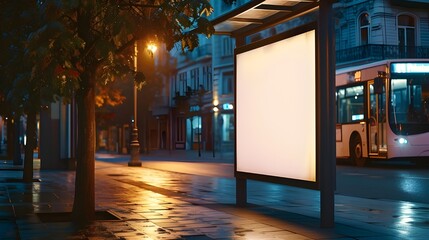 Fototapeta premium Mockup of blank advertising light box on the bus stop