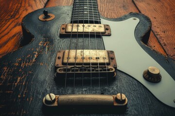 The electric guitar's intricately wound strings lay against the ground, awaiting the musician's...