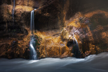 Chegem waterfalls in the Chegem gorge, Caucasus Mountains, Kabardino-Balkaria, Russia. A beautiful...