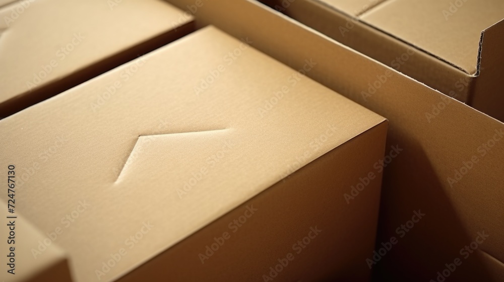 Aufkleber A close-up view of a bunch of cardboard boxes. This versatile image can be used to represent packaging, shipping, moving, storage, or logistics