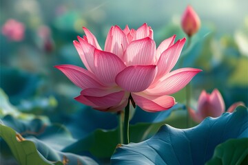  Pink lotus flower in the garden