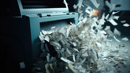 Shredded paper is seen piled next to a piano. This image can be used to depict a messy or cluttered...