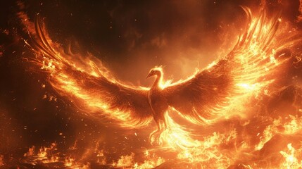 Obraz na płótnie Canvas Golden Phoenix arising from the flames flying