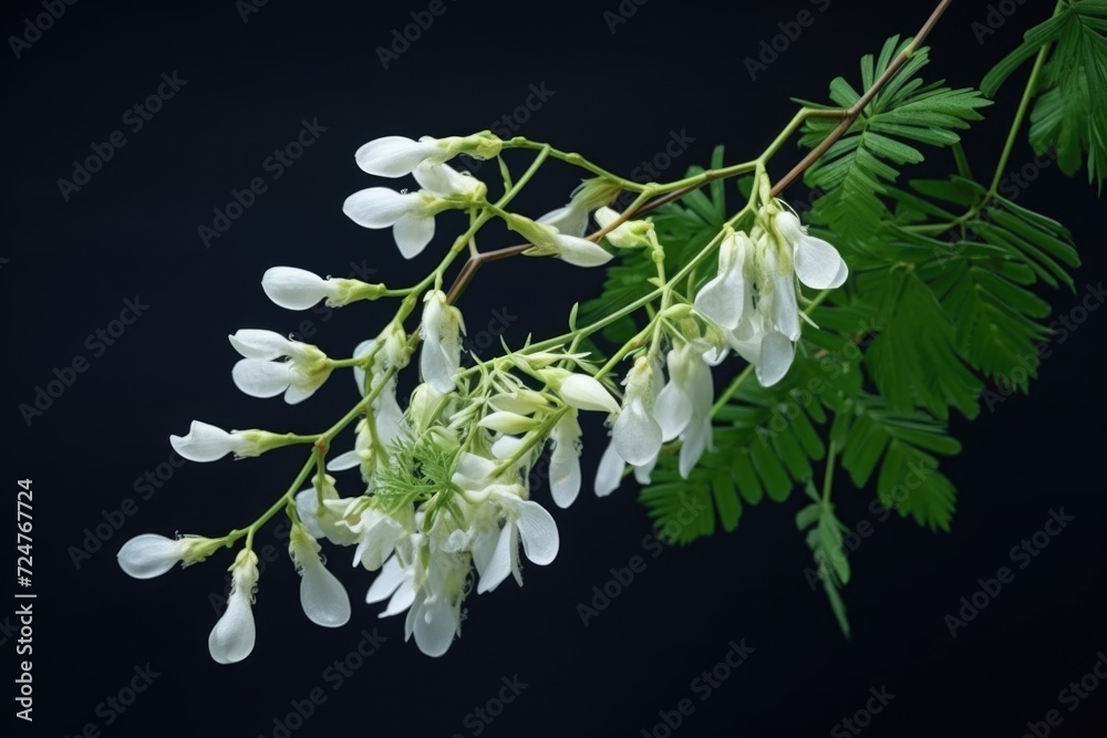 Poster A close up view of a plant with delicate white flowers. This image can be used to add a touch of elegance and beauty to various projects
