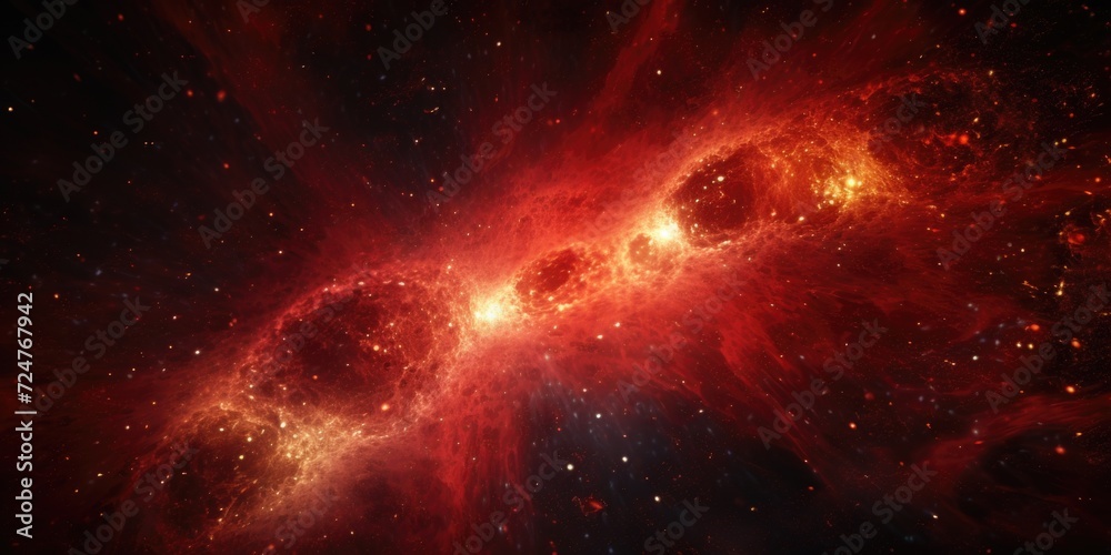 Poster A stunning image of a bright red nebula with a backdrop of twinkling stars. Perfect for astronomy enthusiasts or anyone looking to add a touch of cosmic beauty to their projects
