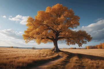 Beautiful view of Autumn landscape with lone tree