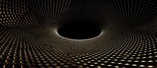 Abstract 3D tunnel with blue lines on black background.
