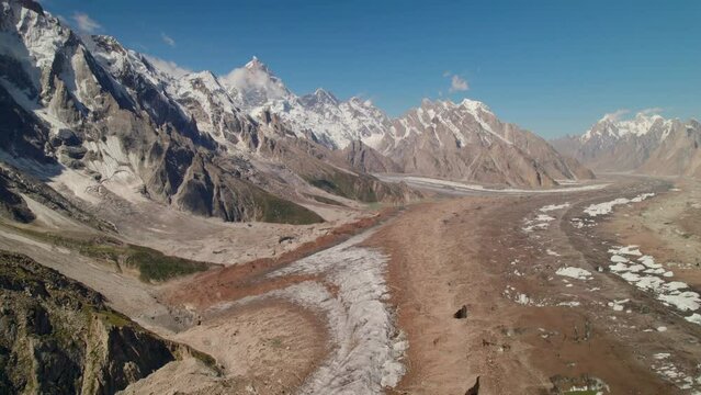 Aerial view of Karakoram mountains range view from K2 trekking route, Pakistan, Asia