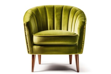 Classic art deco armchair with wooden legs and lime green velvet, clipped route isolated on white background. many furniture types