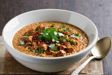 Harissa A porridge-like dish made from cracked wheat, meat (usually chicken or lamb) by ai generated