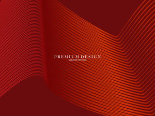 Abstract luxury curved lines overlapping dark red background. Premium award design template.
