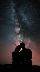 Fototapeta na wymiar Silhouette of a couple against a backdrop of the starry night sky