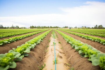 Fototapeta na wymiar rows of vegetables being watered with liquid fertilizer