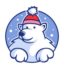 Cartoon style polar bear character. Polar beer logo design concept.