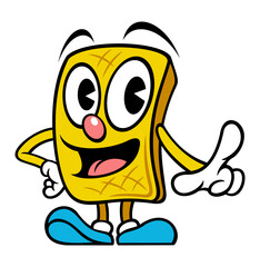 Cartoon style waffle character. Isolated on white background.